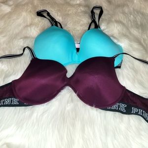 Victoria's Secret Pink Brand Lot of 2 Push Up Sports Bras Sz 36D.
